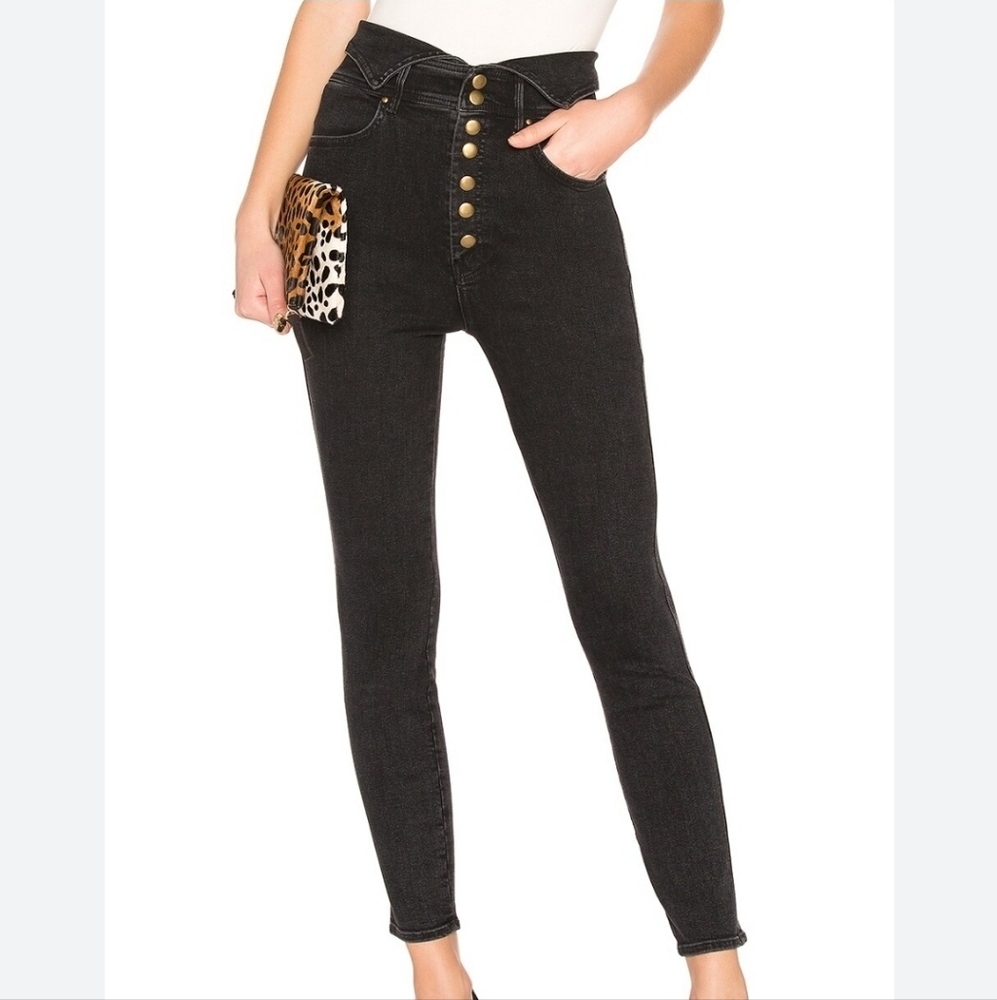 Mother black swooner exposed snap ankle super high rise jeans size 27
